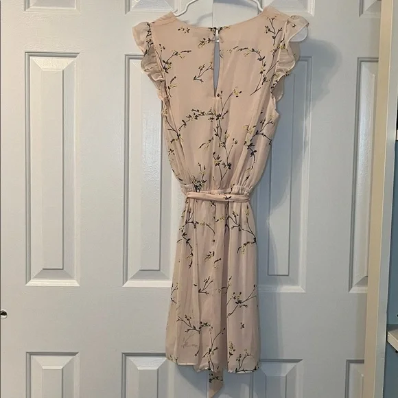Express Baby Pink Mini Dress Tie Waist Flutter Sleeves Floral Keyhole Size S - Picture 5 of 6